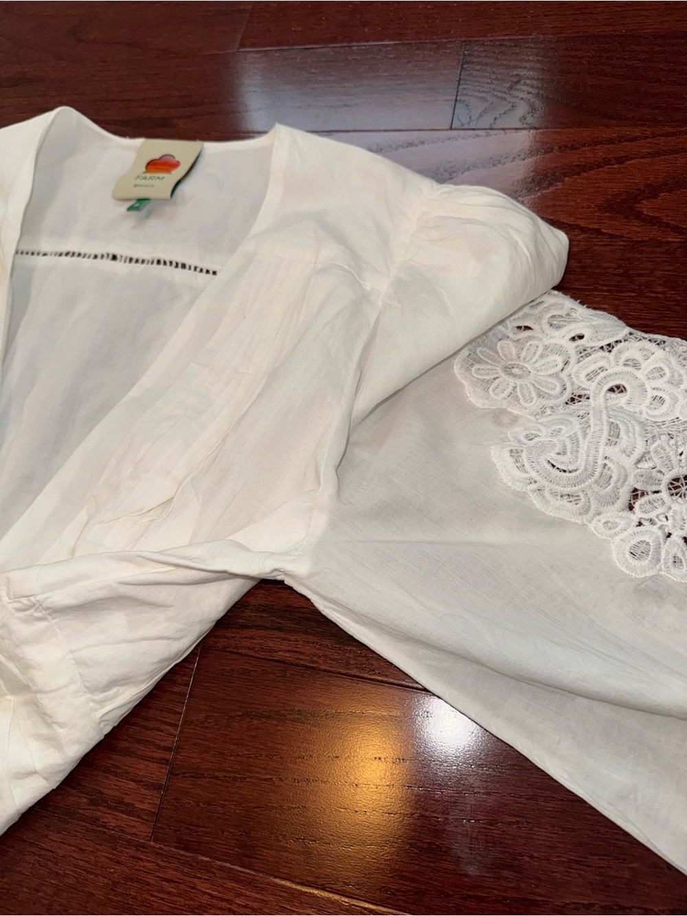 FARM Rio white cotton Eyelet Puff-Sleeve Blouse - Picture 8 of 12